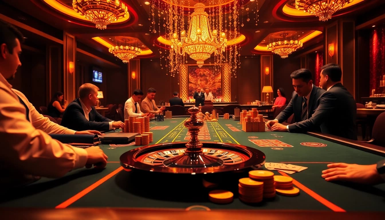 MK8 betting table scene showcasing vibrant casino atmosphere with players and poker chips.