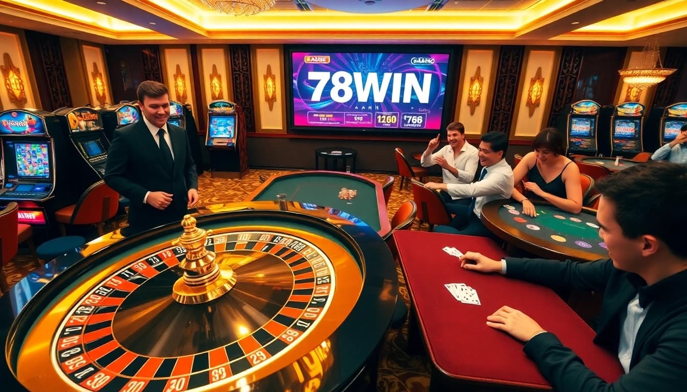 Players enjoying a thrilling game at 78WIN's elegant casino.