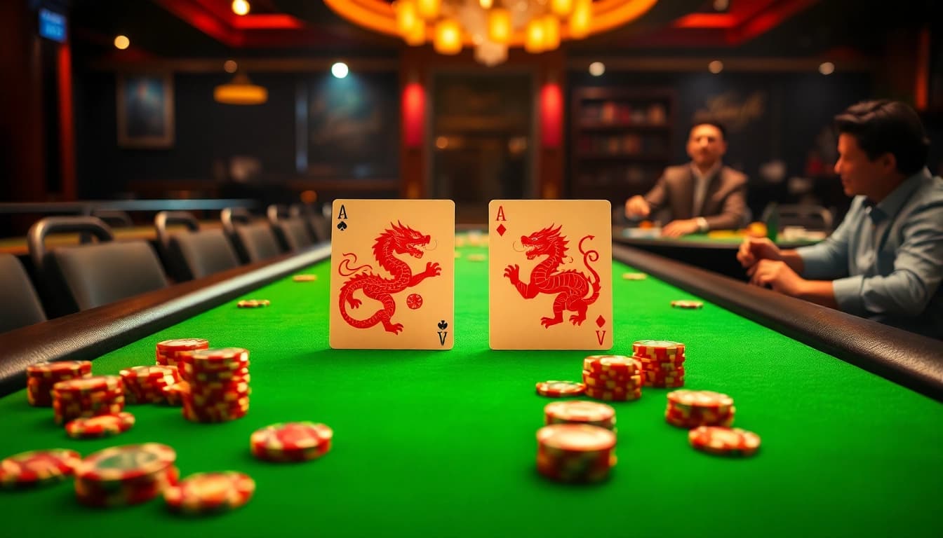 Experience the thrill of Evolution Gaming Dragon Tiger สด with luxurious cards and chips on a vibrant table.