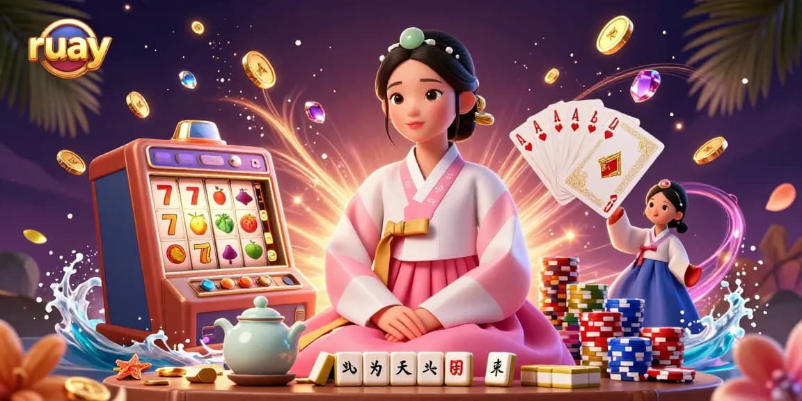 เข้าร่วมเกมลอตเตอรี่ที่น่าตื่นเต้นกับ ruay โดยมีผู้หญิงที่สงบในฮันบกอยู่ท่ามกลางแจ็คพอตและองค์ประกอบคาสิโนที่สดใส