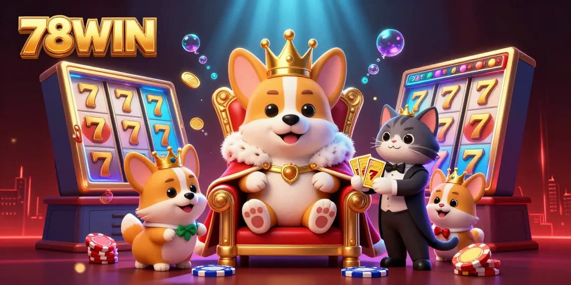Experience winning moments at 78WIN with an exciting scene of animated casino characters and vibrant gaming elements.