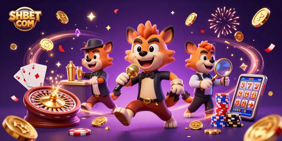Experience the vibrant energy of SHBET COM with this 3D casino club illustration featuring hyenas and exciting game elements.