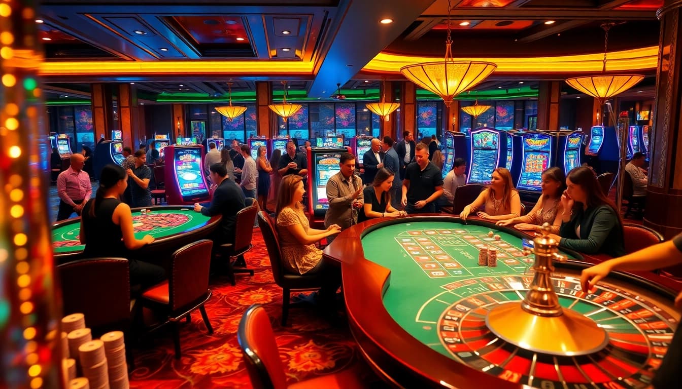 Experience the thrill of gaming at mm88 com with vibrant casino tables and excited players.