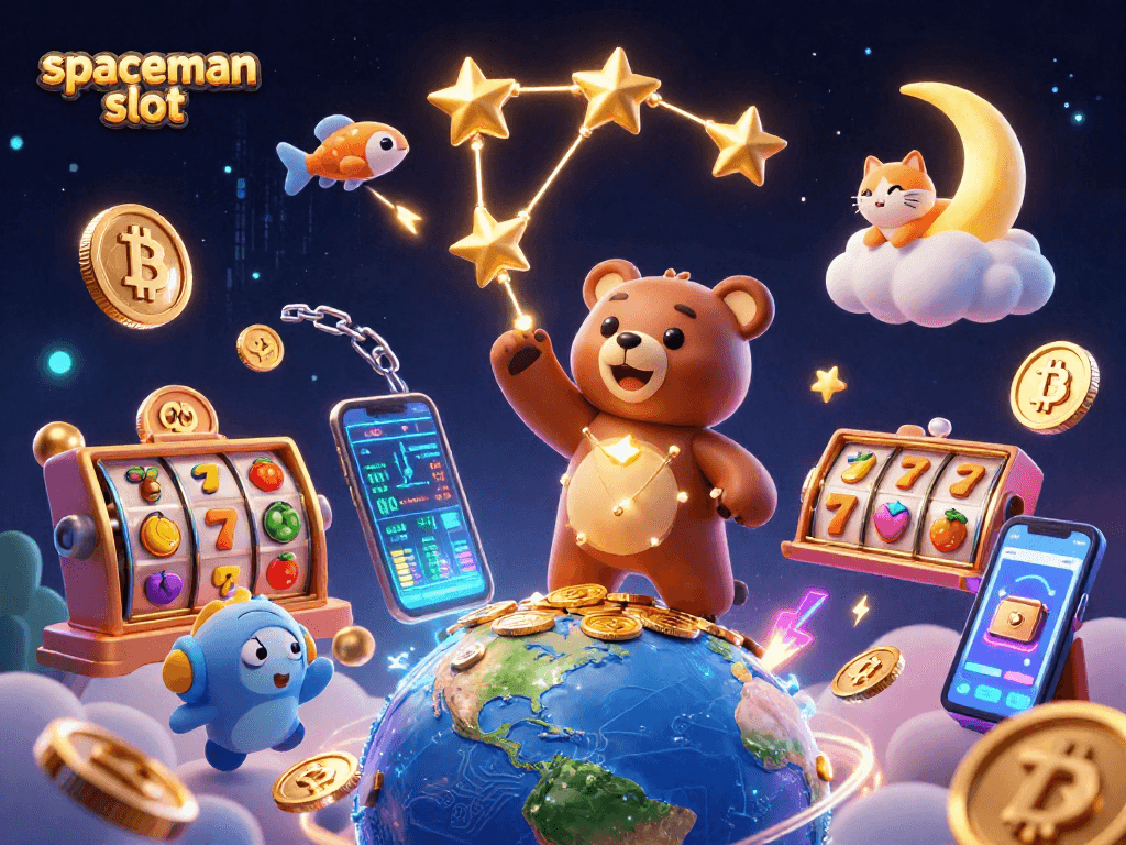 Play the spaceman slot and win as the golden bear scoops up coins with vibrant game elements