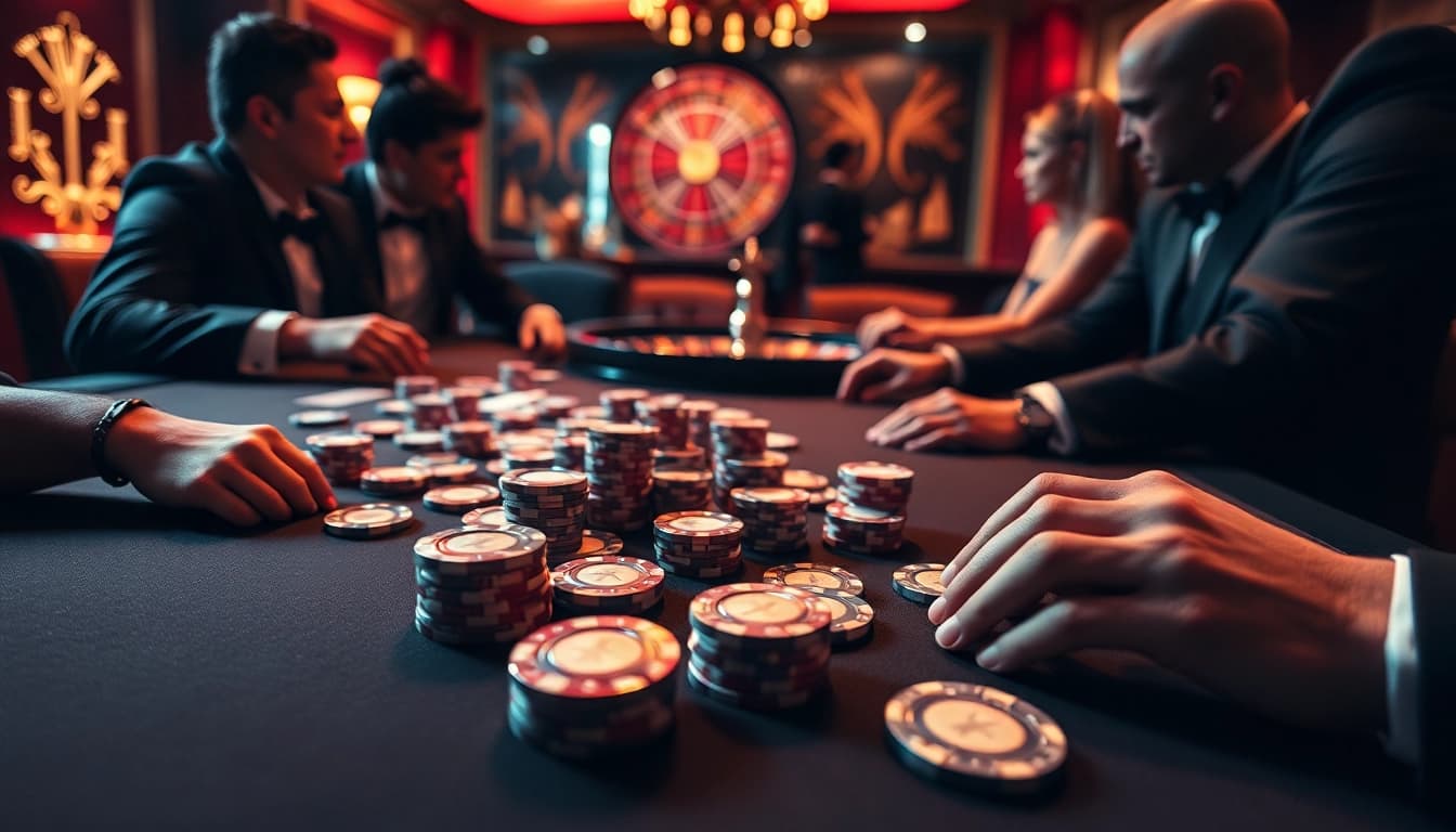 Engaged players at a luxury poker table showcasing mm88 vin betting excitement.
