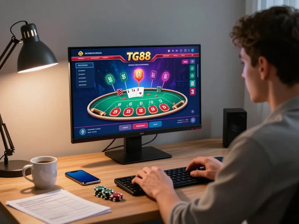 Engaged player on tg88 making strategic blackjack decisions during an exciting online gaming session