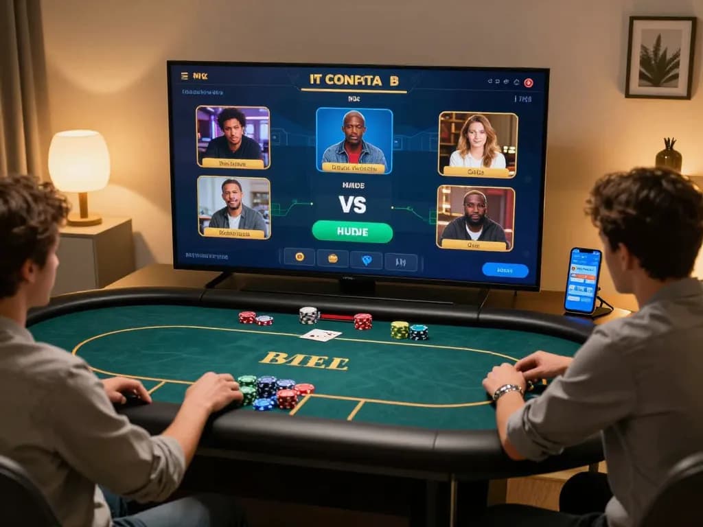 Experience intense gameplay with Poker NET88 in a cozy home online poker session.