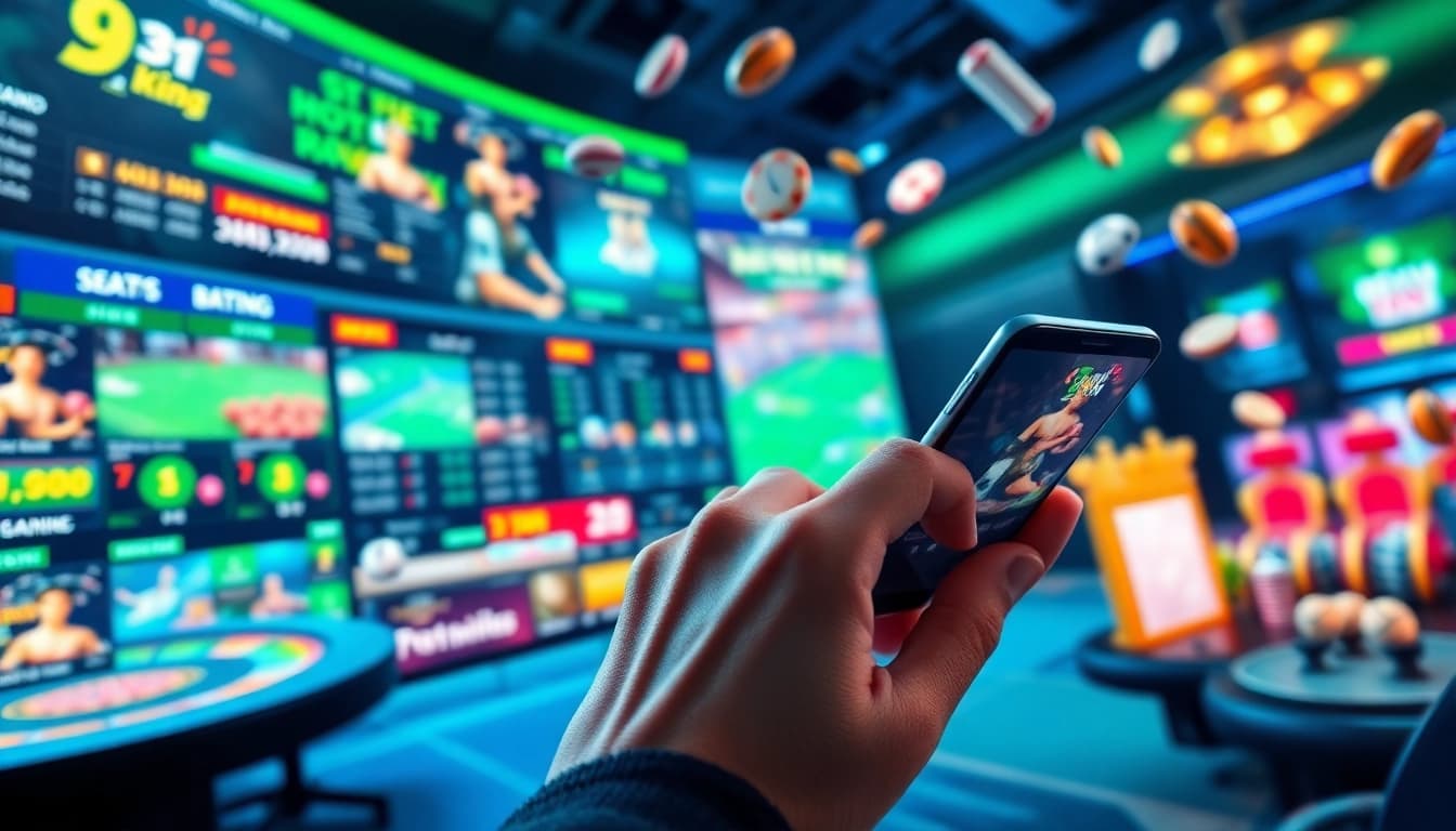 Vibrant online gambling scene at 79king hn featuring sports and casino games, showcasing excitement and user engagement.