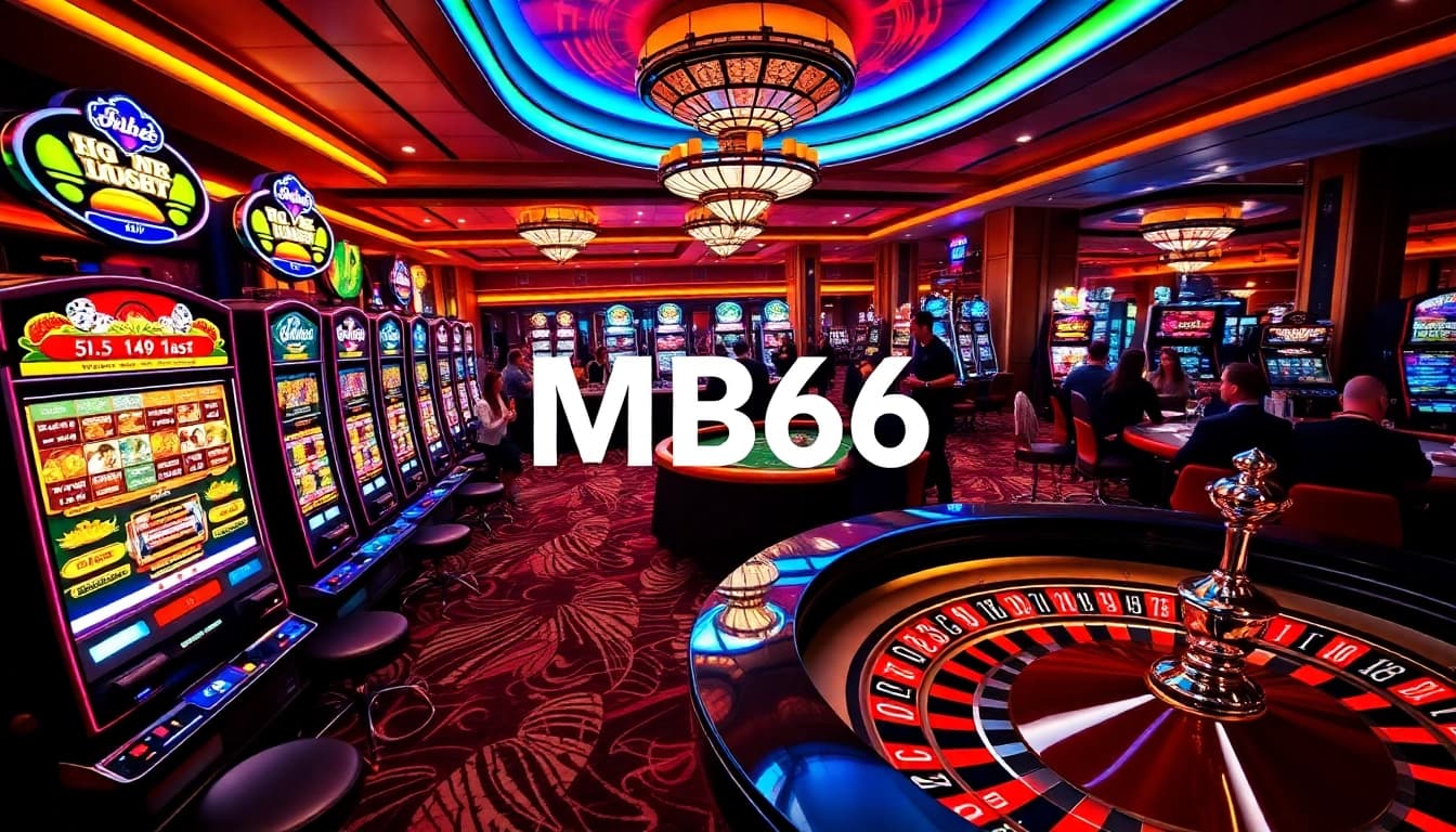 Exciting casino action at MB66 with vibrant slot machines and thrilling gaming tables.