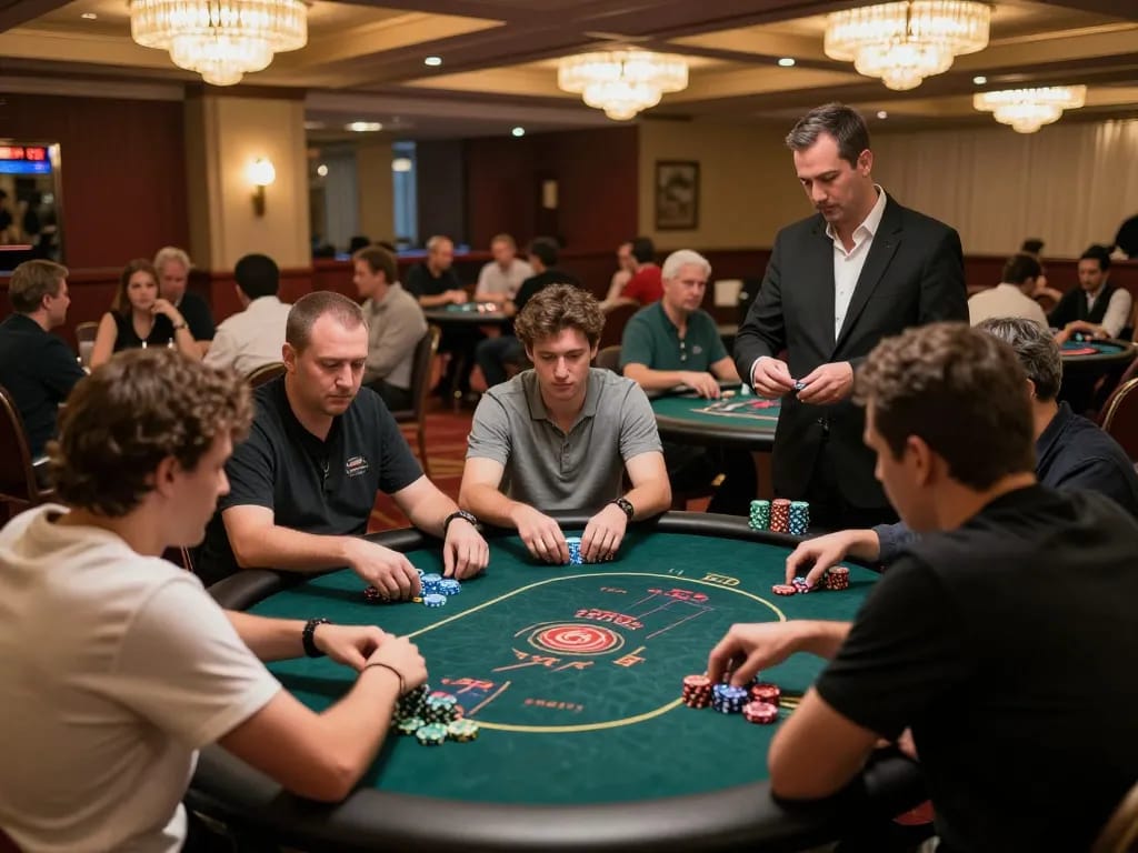 Players engage in intense poker games at the CM88 com tournament, showcasing strategic gameplay and vibrant atmosphere.