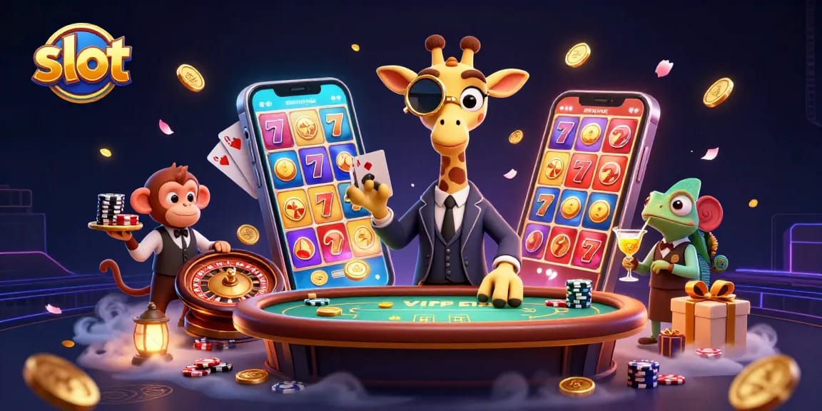 Spin the vibrant slot game with a high-roller giraffe and colorful gaming elements in action.
