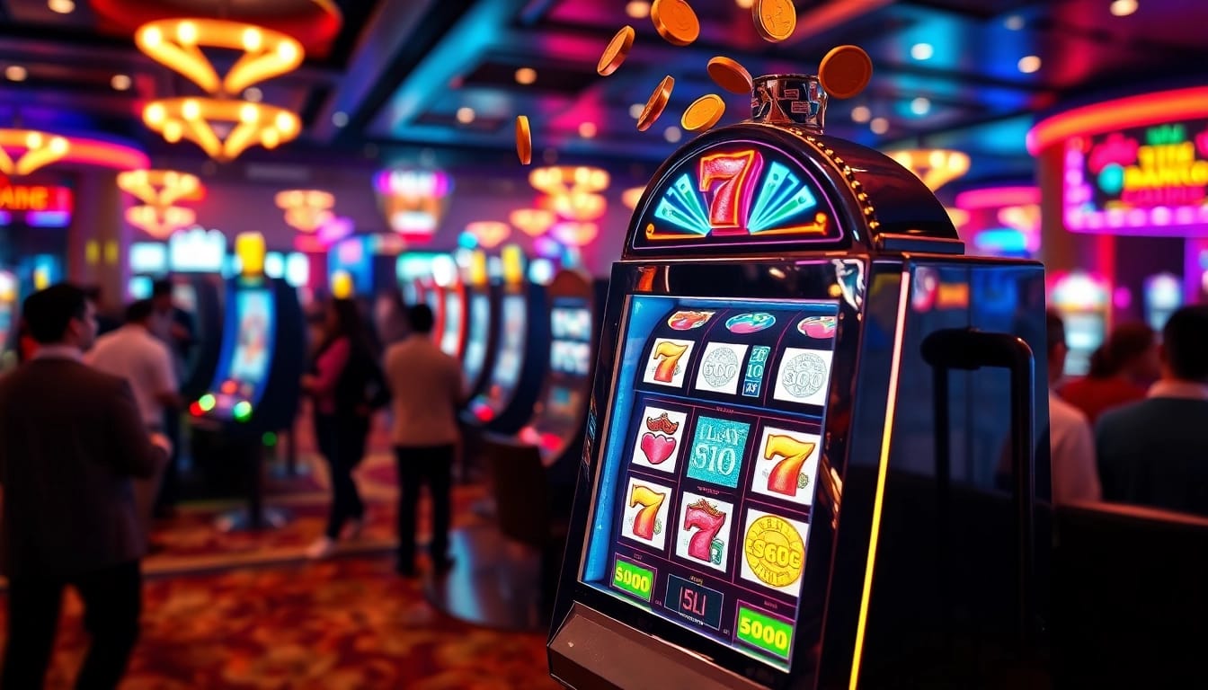 Pelayanan menarik dari mesin slot 5k yang penuh cahaya dan simbol-simbol cerah.
