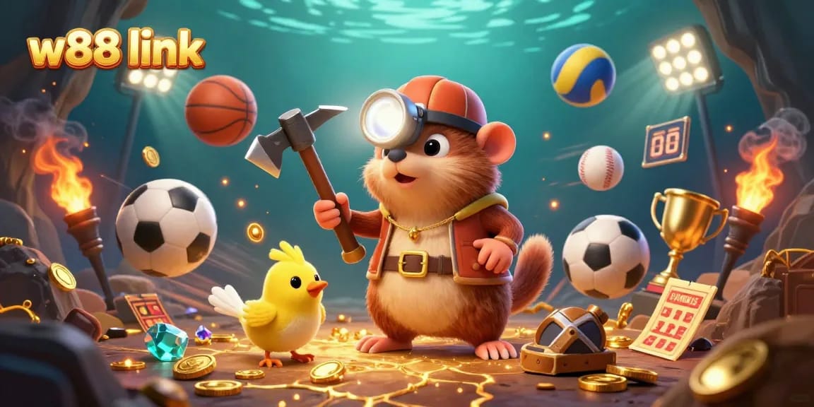 Bet big with w88 link in this vibrant illustration featuring dynamic sports elements and action.