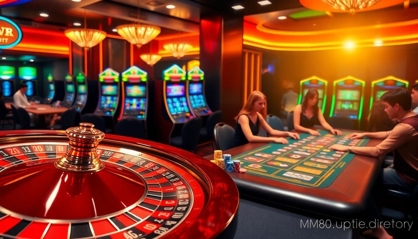 Experience thrilling online gaming at https://mm88.directory/ in a dynamic casino setting with poker chips and roulette.