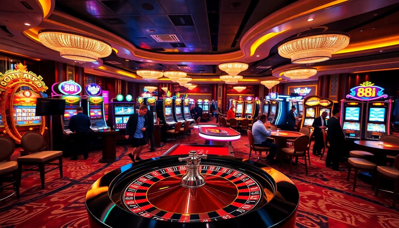 Players enjoying games at 88i's vibrant casino, showcasing excitement and luxury.