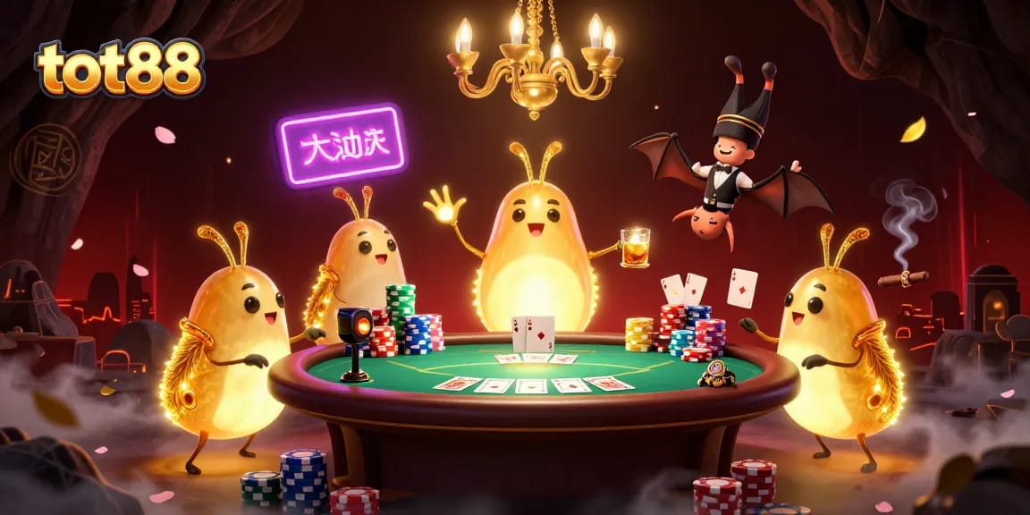 tot88 glowworms illuminate cave casino with vibrant poker scene, creating an engaging atmosphere
