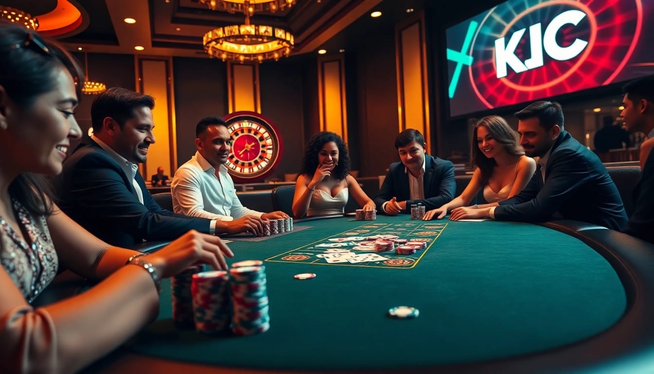 Gamblers engaging in an exciting poker game at a luxury KJC casino table.