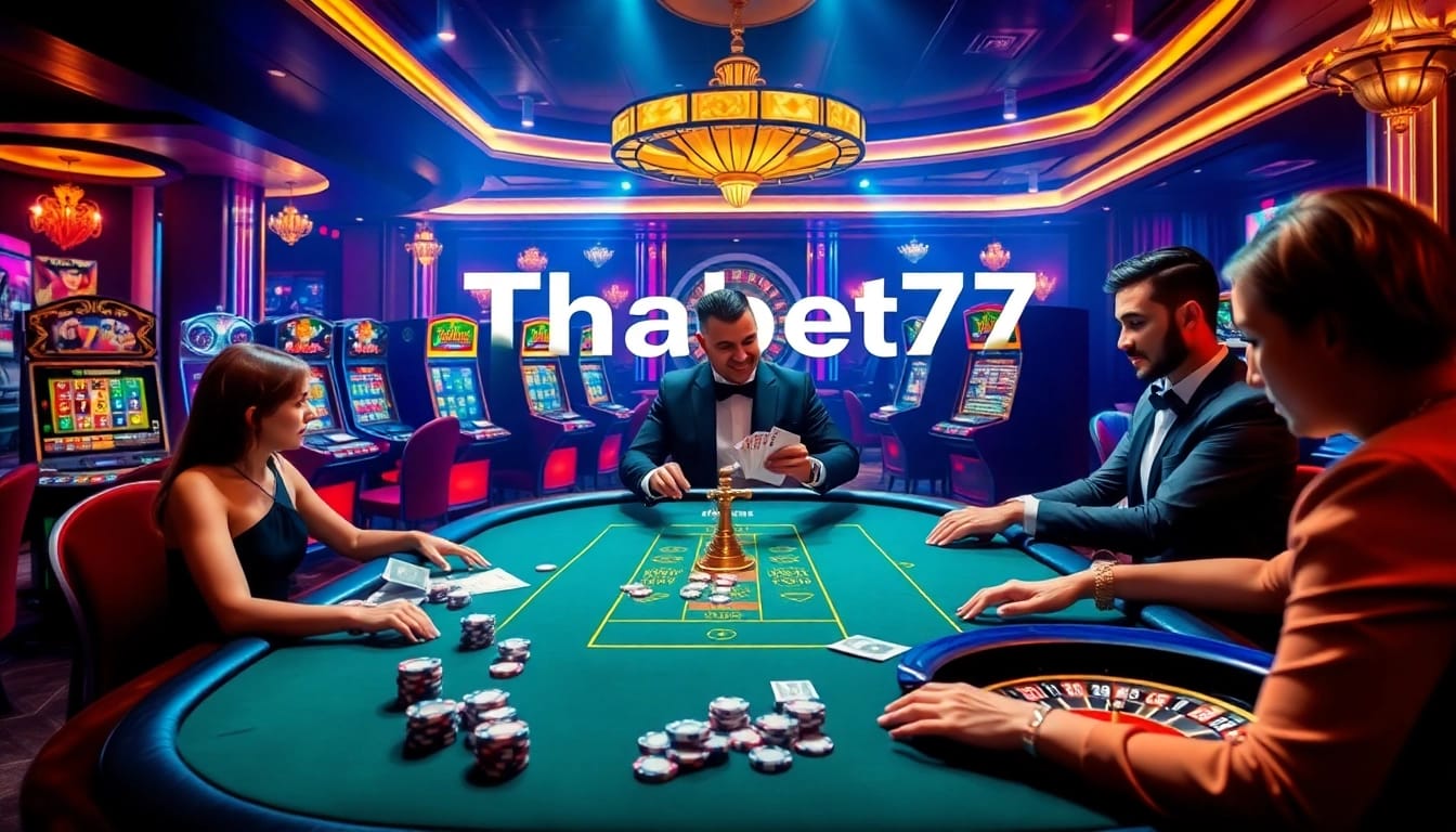 Engaging gameplay at Thabet77 online casino with vibrant poker setting and luxury elements.