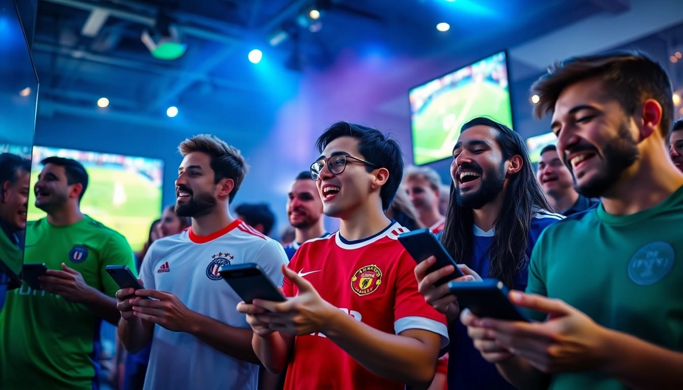 Exciting atmosphere of mm88 futbol with fans engaging in live football betting.