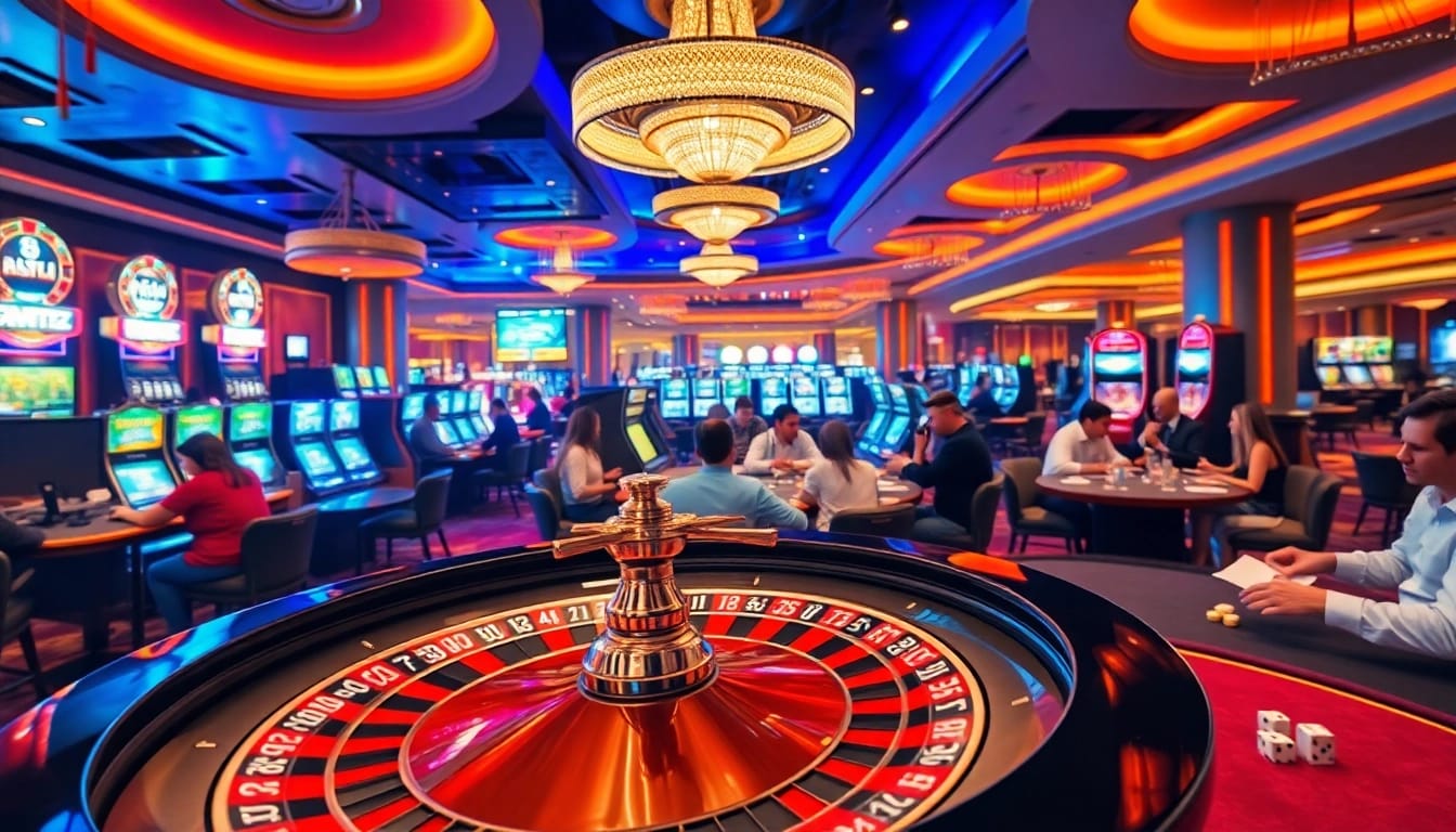 Engage in thrilling gambling experiences at https://okwin.blog/ with vibrant casino scenes featuring roulette, cards, and excited players.