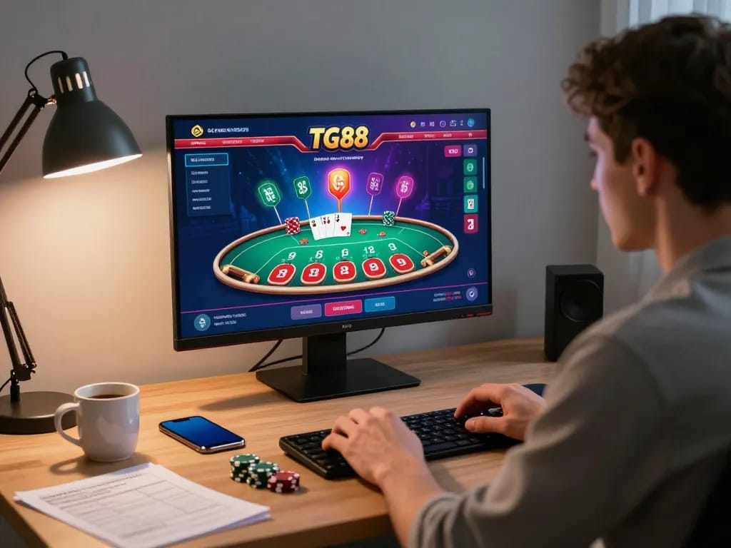 Engaged player on tg88 making strategic blackjack decisions during an exciting online gaming session