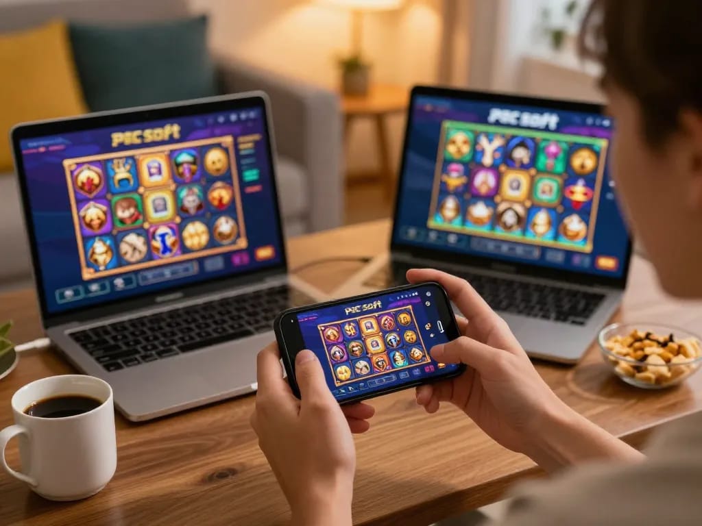 Bermain game slot seluler PG Soft di smartphone dengan pengaturan permainan yang nyaman.