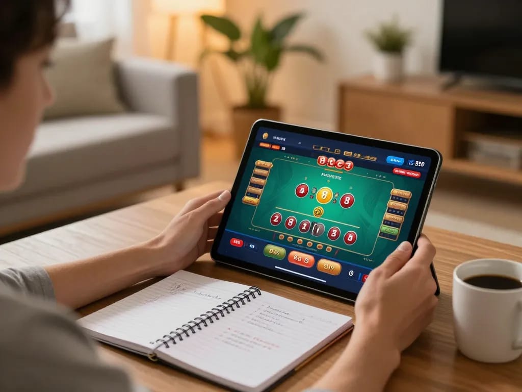 Player enjoying thrilling casino games at home using open88.com on a tablet.