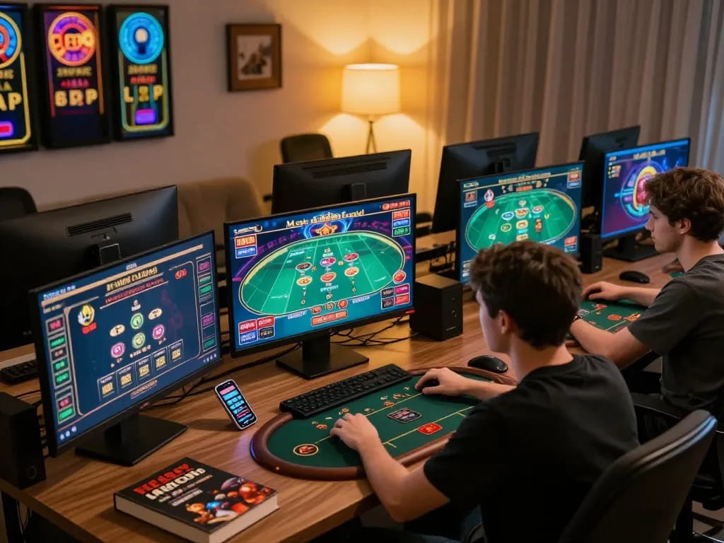 Engaging online gambling scene showcasing a player immersed in 789F casino games, reflecting strategy and excitement.