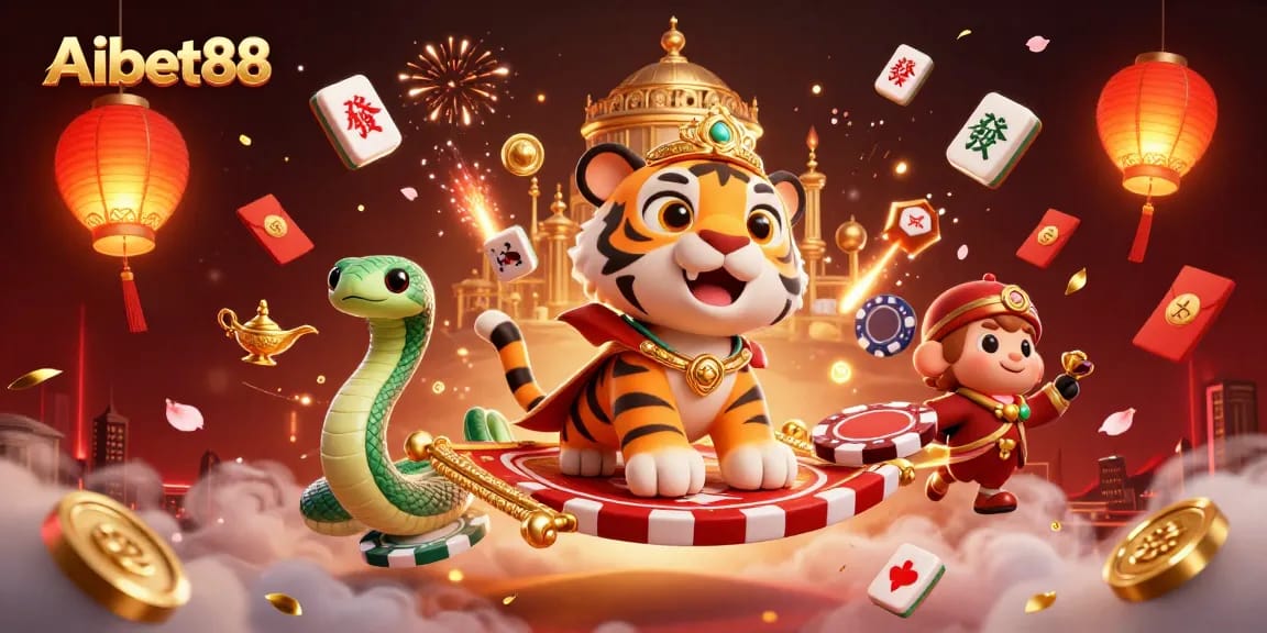 Aibet88 showcases an Arabian-themed casino adventure with vibrant characters and magical elements.