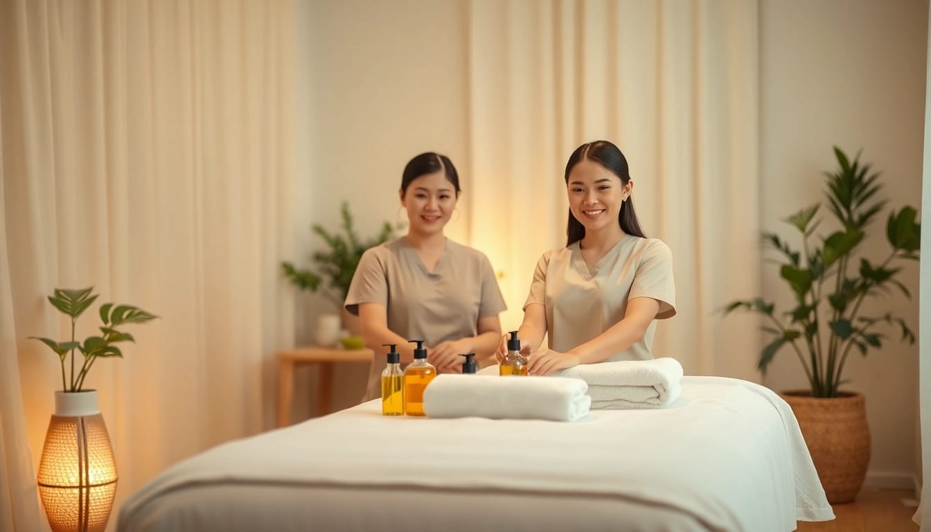 수원출장마사지 therapist preparing in a calm home setting for a relaxing experience.
