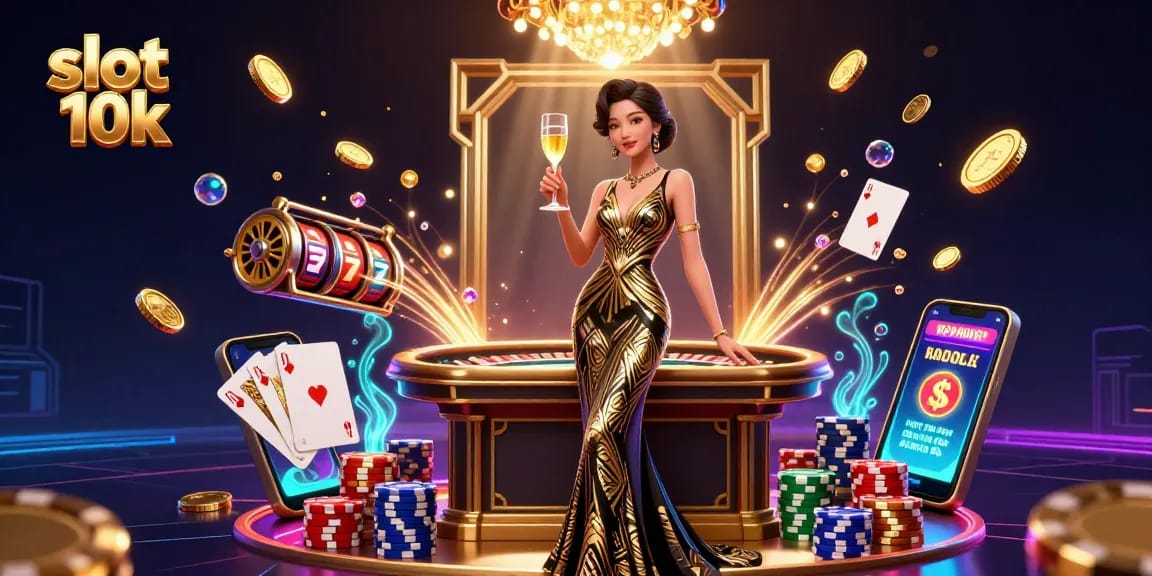 Win big with slot 10k in a lavish 3D casino scene featuring an elegant Asian woman and dynamic gameplay.