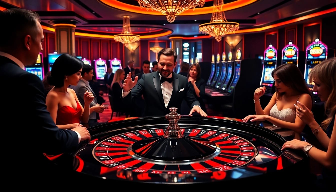 Experience the excitement of betting at https://zbet.training/ with players at a luxurious casino roulette table.