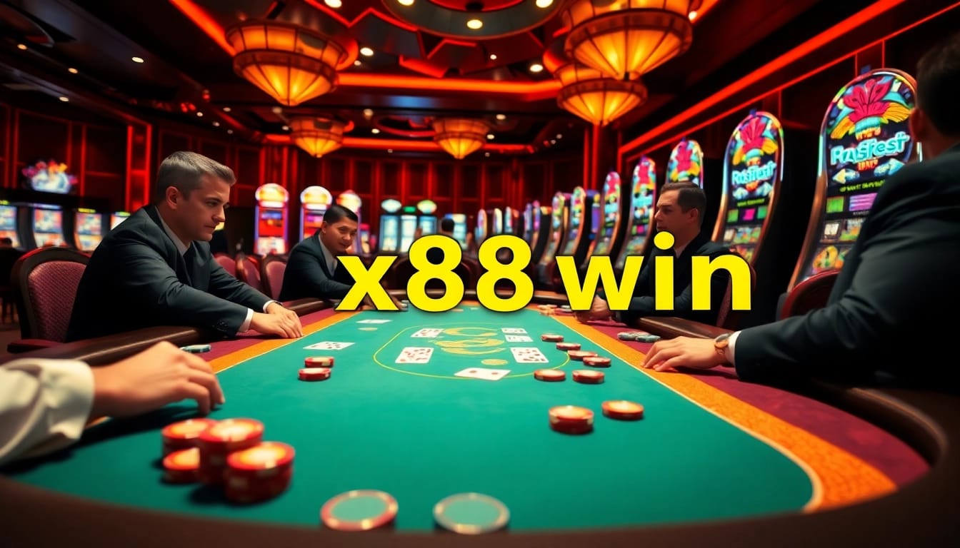 Players enjoying a thrilling poker game at xx88 win, showcasing excitement and high stakes.