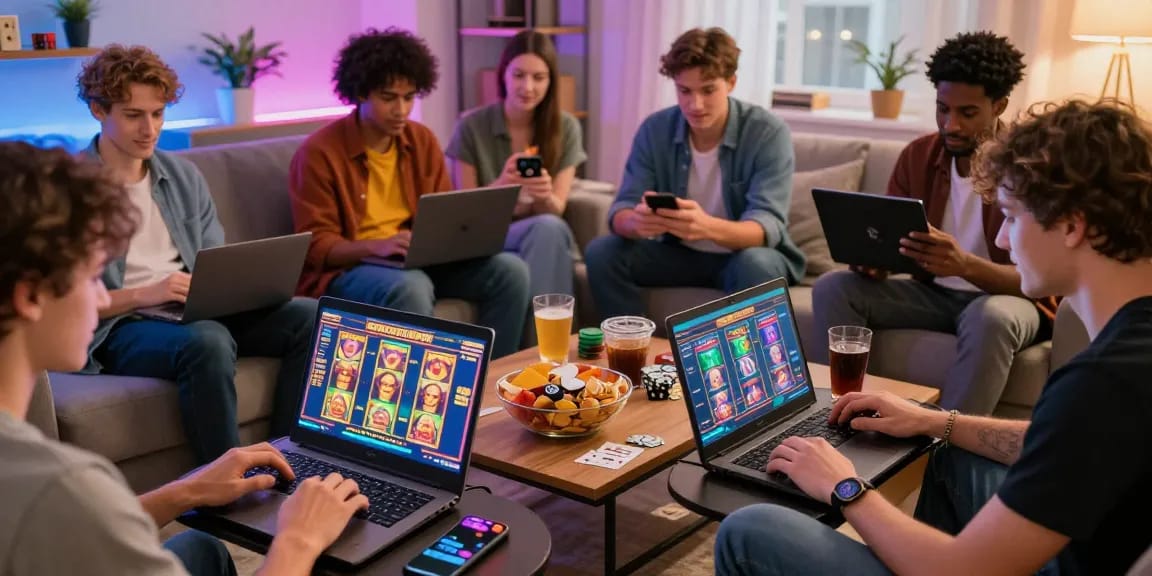 Engaging players enjoying credit card casinos UK in a lively living room setting.