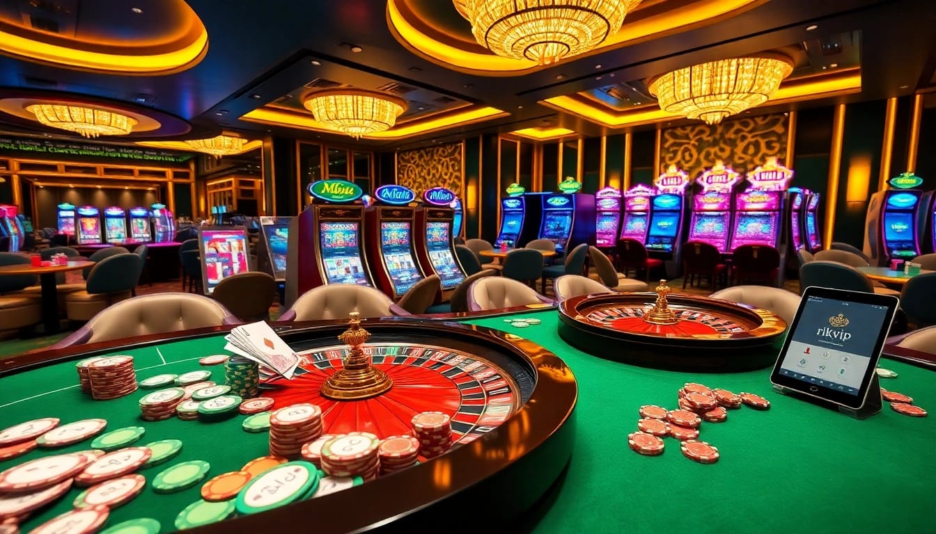 Experience the excitement of the rik vip casino scene with engaging poker chips and a stylish roulette wheel.