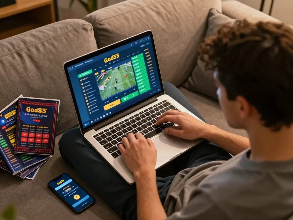 Engaging in strategic online betting on God55 with live sports odds displayed.