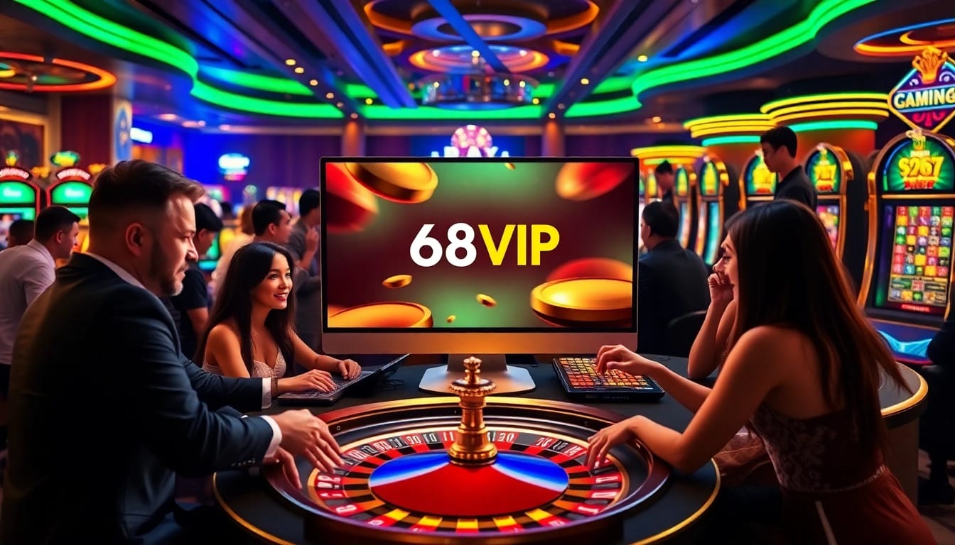 Experience the excitement of gambling with the 68VIP online casino logo prominently displayed on gaming interfaces.