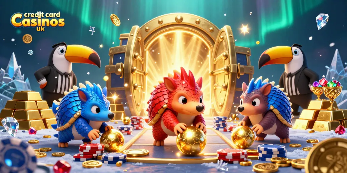 Engaging scene of rival pangolins at credit card casinos uk, surrounded by gold and poker chips.