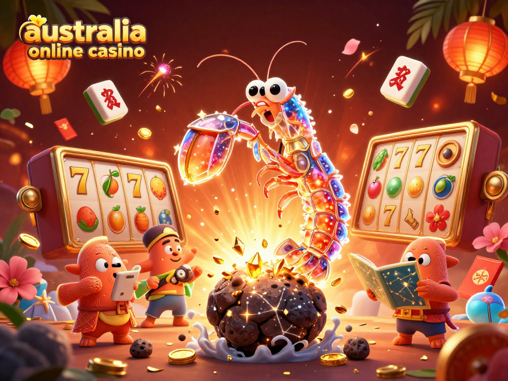 Play exciting slots at australia online casino with vibrant gems and animated characters in action.