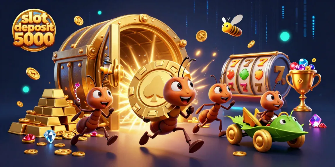 Engaging scene with ants in a heist for the slot deposit 5000, featuring casino elements and vibrant details.