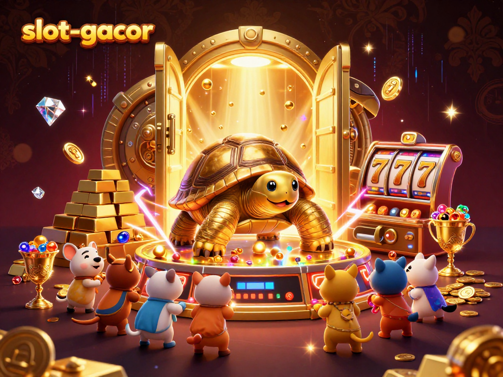 Playing thrilling slot-gacor games with a golden tortoise pinball casino theme.