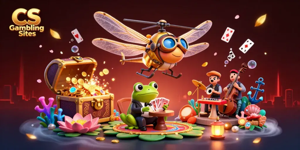 Engage with top CS Gambling Sites, where a dragonfly pilot and frog croupier create unique gaming experiences.