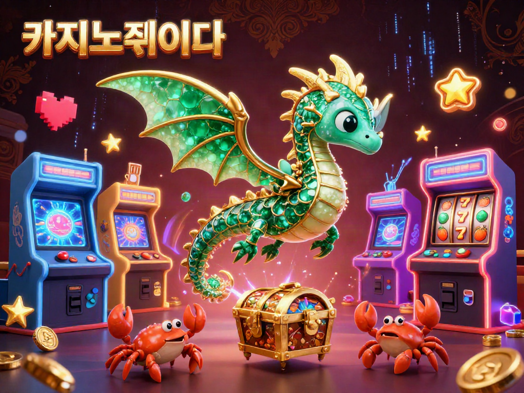 카지노사이트에서 슬롯 게임을 즐기는 캐릭터들로 가득한 3D 일러스트레이션