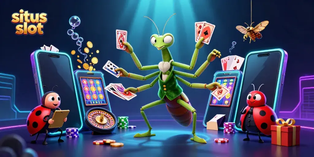 Experience the excitement of situs slot with a vibrant casino scene featuring characters and gaming elements.