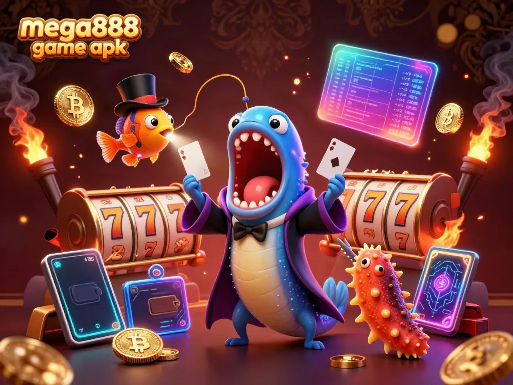 Experience mega888 game apk with vibrant slots and engaging magic act in a thrilling casino scene.