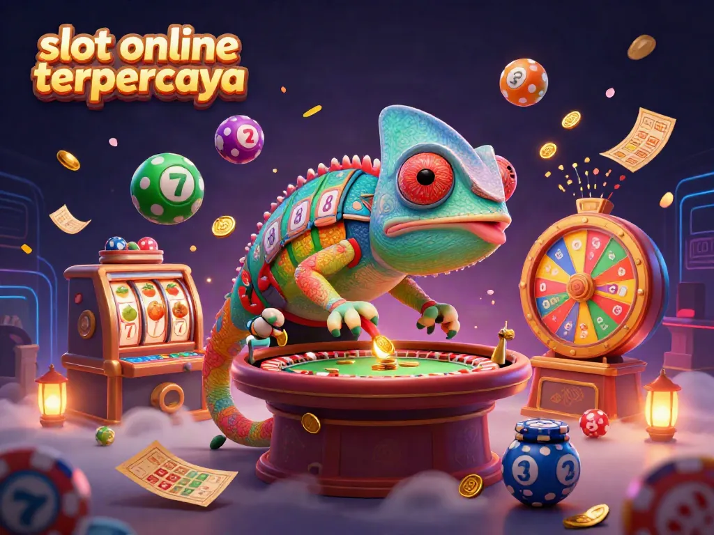 Asyiknya bermain slot online terpercaya dengan chameleon pemilik kasino menangkap koin emas dan bola lotere