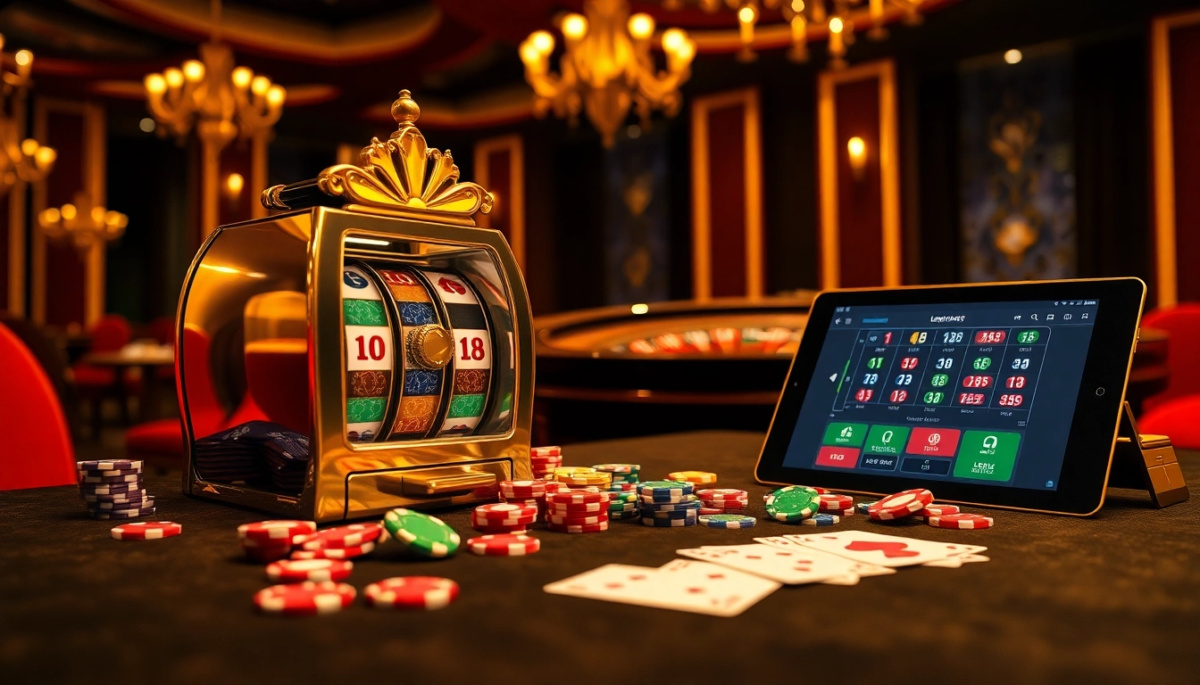 Experience the thrill of luxury12 with vibrant slot machines and poker chips in an exciting casino scene.