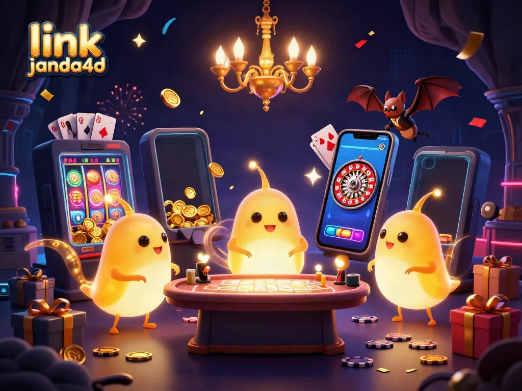 Menangkan permainan slot dengan link janda4d di kasino berwarna-warni yang dipenuhi cahaya.
