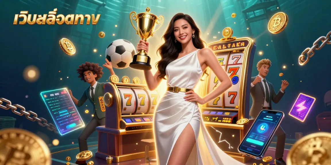 Win big on เว็บสล็อตตรง with a stunning illustration of victorious gaming elements.