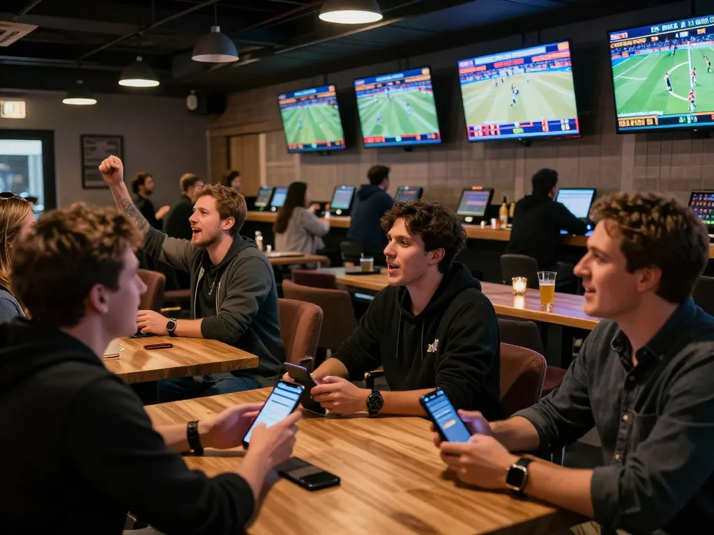 Watch experts analyze tin soi kèo strategies while placing bets in a vibrant sports betting lounge.